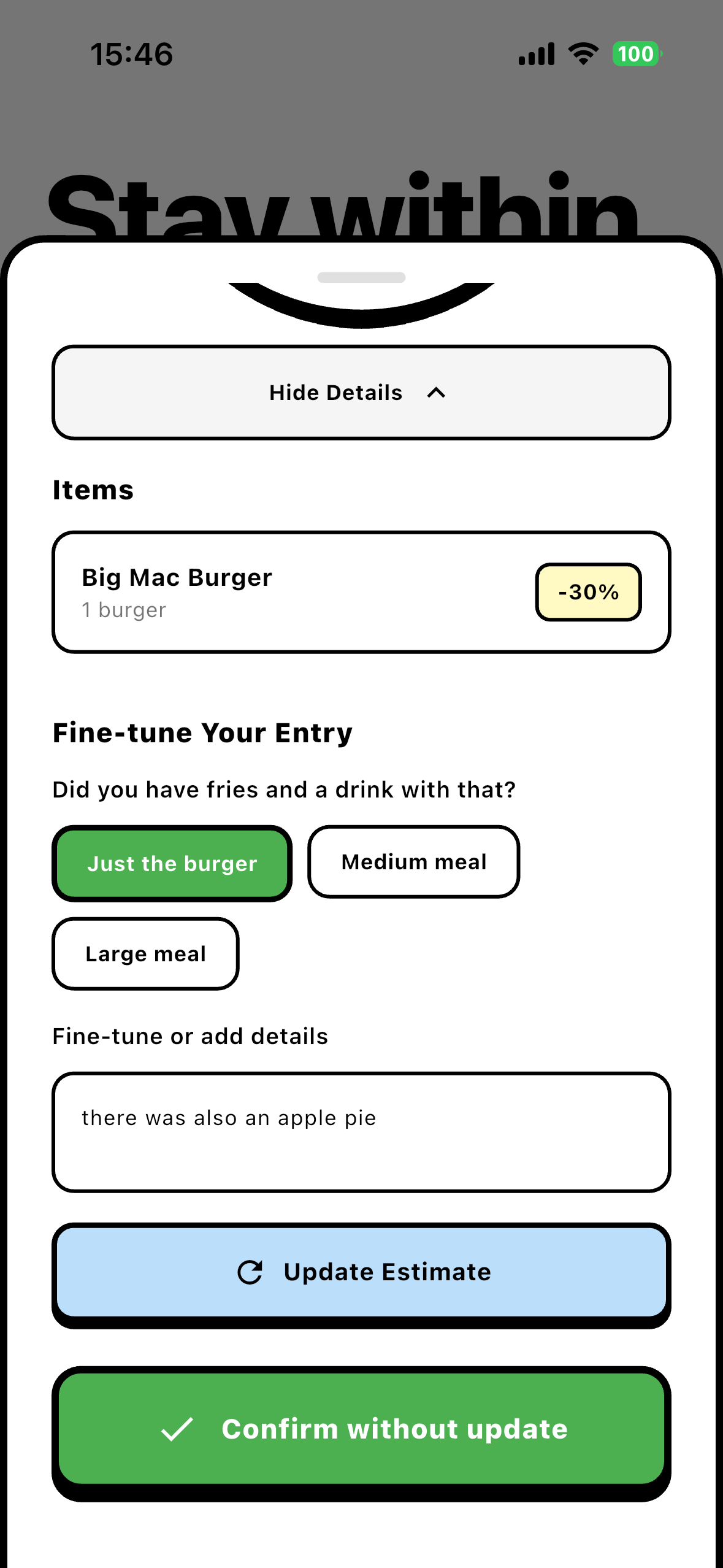 Fogyo App - Manual Text Input